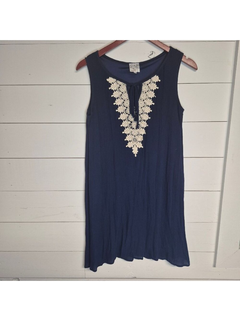 Naif Women's Sleeveless Navy Dress With Crochet Lace Detail